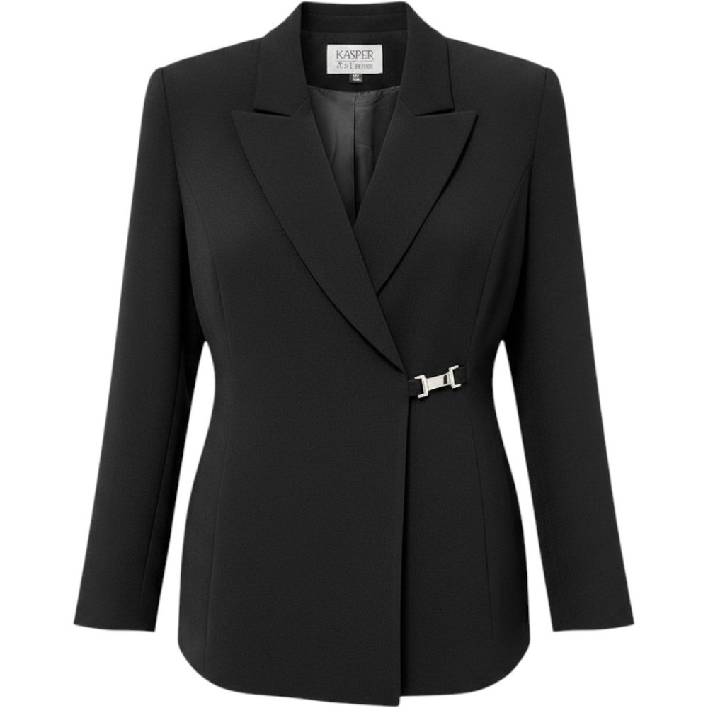 Kasper ASL Petite Black Blazer Buckle Clasp‎ Jacket Womens 10P RN 50610